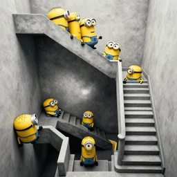 m. c. escher staircase with minions