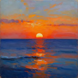 an abstract expressionist painting of an ocean sunset