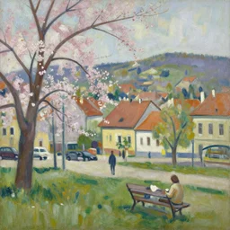 an edward hopper style painting of ( ( ( ( ( ( ( ( balatonfured, a resort town in veszprem county, in hungary ) ) ) ) ) ) ) ), spring, april of 1 9 4 8