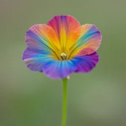 macro photograph of a pretty flower with rainbow petals on a long green stem
