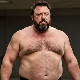 ben affleck as a burly padded chubby strongman, masculine, dad energy, hairy torso, 4 k hd
