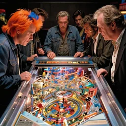 movie still of ed roth's high space hot rod pinball game field, sides of orange - blue parted hair by jack kirby, jack gaughan, virgil finlay, alberto bontempi, shigeru komatsuzaki, wayne d barlowe, alex ross, enric torres, simon bisley & boris vallejo, alex ross, enric torres, hyper realism, cine
