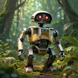a menacing attack robot droid in the jungle, trending on artstation, octane render