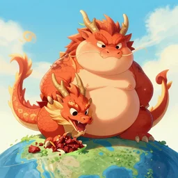 a fat dragon eating the earth