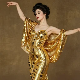 highly detailed portrait of an dancing elegant lady in a golden sequin shawl, finer details, concept art, smooth, sharp focus, illustration, by gustav klimt and victo ngai, trending on artstation.