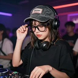 sheep dj in black glasses and a hipster cap in a dance club, realistic, photo, photorealistic, detailed, high quality, high resolution, 8 k, hdr, detailed, 4 k
