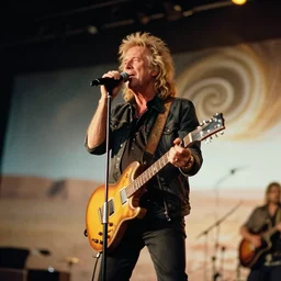 photograph robert plant performing in stage!! in the atacama desert by mark owen. kodak portra film!!. whirl bokeh!. mamiya 7. highly detailed. hq. photoreal. golden hour. in - frame