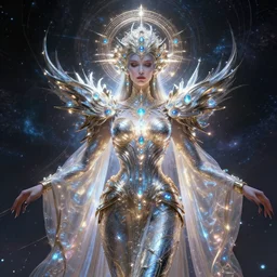 portrait of the powerful empress of the solar system in the style of h. r. giger and in the style of luis royo. glowing, ornate and intricate, stunning, dynamic lighting, intricate and detailed.