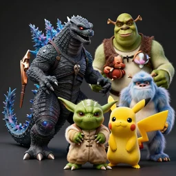 skyrim godzilla yoda donkey kong pikachu yeti shrek fairy homer groot waluigi darth vader mike wazowski, highly detailed, extremely high quality, hd, 4 k, 8 k, professional photographer, 4 0 mp, lifelike, top - rated, award winning, cinematic, realistic, detailed lighting, detailed shadows, sharp, no blur, edited, corrected, trending