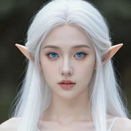 a photorealistic portrait, beautiful fantasy elf, professionally retouched, soft lighting, hyper realistic, beautiful face, long white hair, blue eyes, detailed, wide angle, sharp focus, 8 k high definition, 6 4 megapixels, insanely detailed, stunningly beautiful