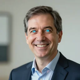 professor with glowing eyes looks at you and grins at you