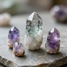 5 5 mm photo, of freshly big colored quartz on a stone table. dof. bokeh. magical atmosphere. art by greg rutkowski. highly detailed 8 k. intricate. lifelike. soft light. nikon d 8 5 0.
