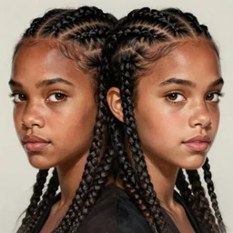 black emma watson willow smith symmetrical portrait, long cornrows haircut, highly detailed, digital painting, artstation, concept art, sharp focus, illustration, art by aleksi briclot, greg rutkowski
