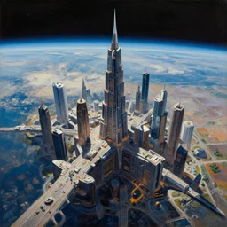 a gorgeous painting of the low earth orbit space city under war by john harris. ultra clear detailed. 8 k