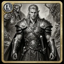 elven hero!!, handsome noble, d & d adventurer, keltic warrior, dark souls boss, elegant male character from warcraft!!, character portrait, trading card game art, masterfully shaded, extremely detailed, insane tone, artstation, contour lighting, 4 k, game cover art, sharp focus, anatomically correct!!, classic fantasy, by artgerm