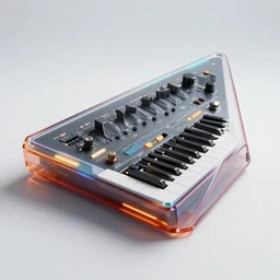 retro futuristic trapezoidal analog synthesizer, polycarbonate shell