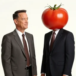 still from a movie starring tom hanks with his head made out of a large tomato