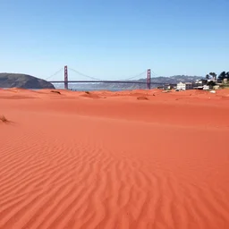 san francisco! viewed from the distance! in the red sand desert!! under the scorching sun!! realistic!!!