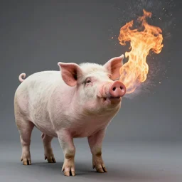 Live Action Still of pig spitting fire, real life, hyperrealistic, ultra realistic, realistic, highly detailed, epic, HD quality, 8k resolution, body and headshot, film still, Exquisite detail, post-processing, masterpiece, Cinematic Lighting, Unreal Engine, 8k, HD, white background