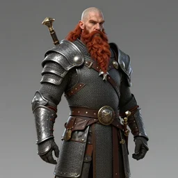 male dwarven warrior with long red beard and chainmail armor, character portrait, concept art, intricate details, full frame, highly detailed photorealistic portrait in the style of adam hughes, seseon yoon, artgerm and warren louw