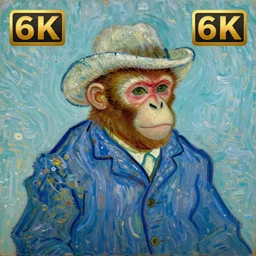 a beautiful oil painting of a monkey in a blue suit and white hat , 8k , award winning , made in 1800's , old , painted by vincent van gogh