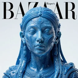sculpture made of water, portrait, future, shaman, harper's bazaar, vogue, magazine, insanely detailed and intricate, concept art, blue, wet, ornate, luxury, elite, elegant, trending on artstation, by ruan jia, by Kenneth Willardt, by ross tran, by WLOP, by Andrei Riabovitchev,