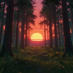 realistic vaporwave forest sunset 4k