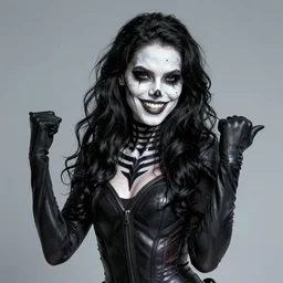 female Camila Mendes, as Death from Sandman DC comics, fun smile, pale face, realistic character concept, medium shot, fun pose, comic book, illustration, artstation, cinematic lighting, hyperdetailed, cgsociety, 8k, high resolution, insanely detailed and intricate, beautiful