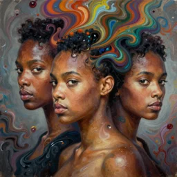 fantastic amateur beautiful afro - american women with short hair into fluid infinity variations of colours mass, close - up, piotr jablonski, jeff dekal, jeff simpson, intricate details, hyperrealistic oil painting on canvas, deep depth field, hd, hdr, 4 k, 8 k