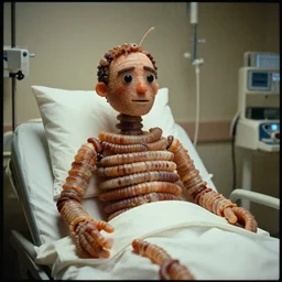 7 0 s movie still of a man made of worm the hospital, cinestill 8 0 0 t 3 5 mm eastmancolor, heavy grain, high quality, high detail