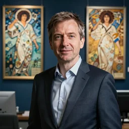 a expressive portrait photograph of an technology company executive in dramatic lighting, depth of field background, artstation, award - winning realistic sci - fi concept art by jim burns and greg rutkowski, a realism masterpiece, expressive color palette, james gilleard, bruegel, alphonse mucha, and yoshitaka amano