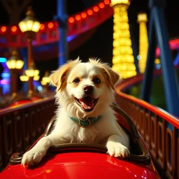 film still of a dog riding a roller coaster in disneyland paris, 8 k