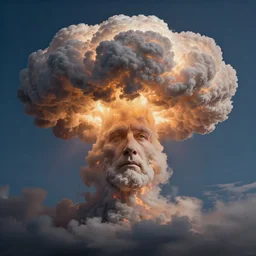 nuclear mushroom cloud in shape of bob ross self portrait