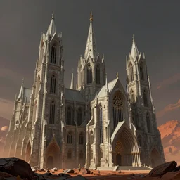 A Cathedral in Mars, architecture in the style of Warhammer 40k Adeptus Mechanicus, digital art in the style of Wayne Barlowe, highly detailed