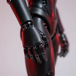 closeup shot of a carbon black cyborg, macro shot, dof, cinematic, volumetric lighting, studio shot, red light, 4 k