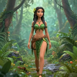 beautiful jungle woman in the rainforest fully clothed, 3 - d 8 k resolution, concept art, detailed matte painting, digital art, artstation, amazing background, devianart, digital illustration, colorful lovely dreamscape in soft colors, highly detailed, by anne stokes,