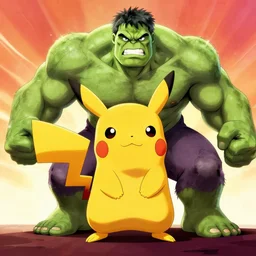 pikachu combines with hulk, angry, marvel style
