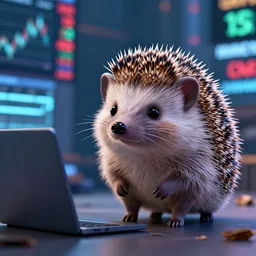 hedgehog looking at the stock market, wall street, octane render, blender, maya