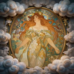 an ornate border made of clouds around the frame, fantasy, high detail, cinematic lighting, concept art, digital art, illustration, smooth, sharp focus, greg rutkowski, alphonse mucha, loish, wlop, trending on artstation