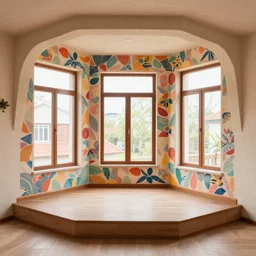 colour 3 5 mm, empty small penthouse interior, open floor, big windows, beautiful paste wallpapers, stucco,