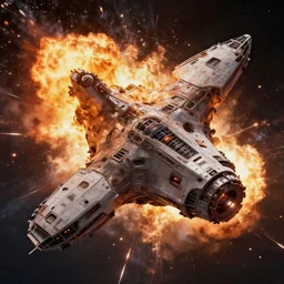 exploding spaceship from the movie dune, 2 0 2 1 cinematic 4 k framegrab, intricate abstract spaceship floating detailed docking ports, lots of explosions!! all over the spaceships