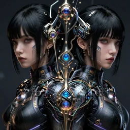 jet black haired cyberpunk girl twins, superhero, dramatic lighting, ultra realistic, intricate details, the fifth element artifacts, highly detailed by peter mohrbacher, allen williams, hajime sorayama, wayne barlowe, boris vallejo, aaron horkey, gaston bussiere,