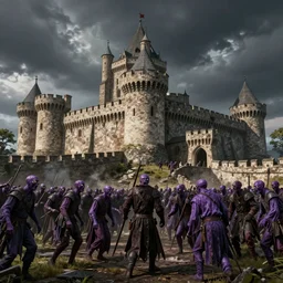 Medieval fortress being attacked by a horde of purple zombies