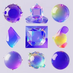 a collage of different shapes and sizes of objects, a 3D render by Bedwyr Williams, behance contest winner, crystal cubism, vaporwave, synthwave, y2k aesthetic