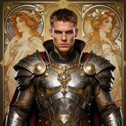 portrait of a handsome cyberpunk amazonian man wearing a warrior armor, beautiful symmetrical face, fantasy, regal, by stanley artgerm lau, greg rutkowski, thomas kindkade, alphonse mucha, loish, norman rockwell.