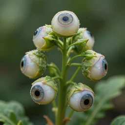 A plant that grows human eyes on its stalks. 8k high resolution, extremely detailed.