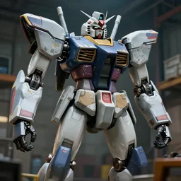 a closeup shot of a robot being repaired in warehouse,cyberpunk,2077,big mecha,gundam,8k,high detailed,comic style,manga,epic