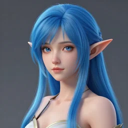 a beautiful elf with blue hair, a digital painting by lu ji, cgsociety, photorealism, daz 3 d, sketchfab, zbrush