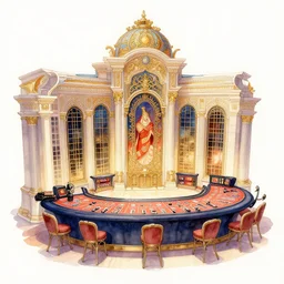 a beautiful watercolor painting of a casino, intricate, elegant, highly detailed, digital painting, artstation, concept art, art by delphin enjolras and alphonse mucha, smooth, sharp focus, dynamic lighting, ultrarealistic, cinematic, octane render, 8 k