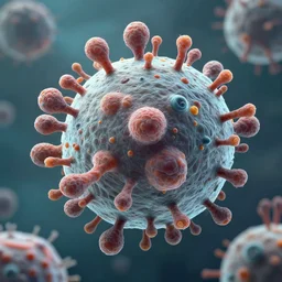 microscopic highly detailed scientific illustration of an alien microorganism with organoids